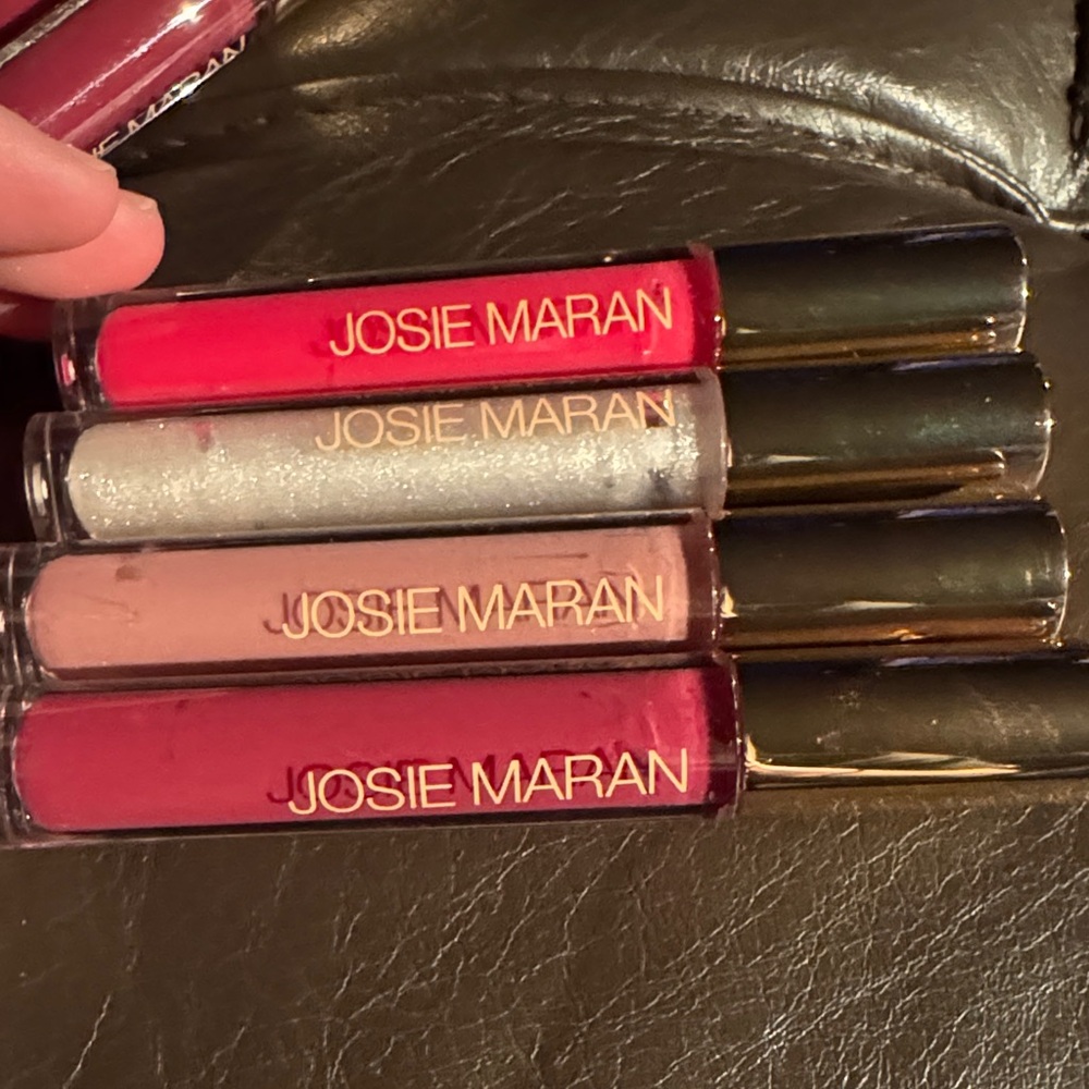 JOSIE MARAN Lip Gloss Set - Vivid Red, Sparkling Silver, Gentle Pink